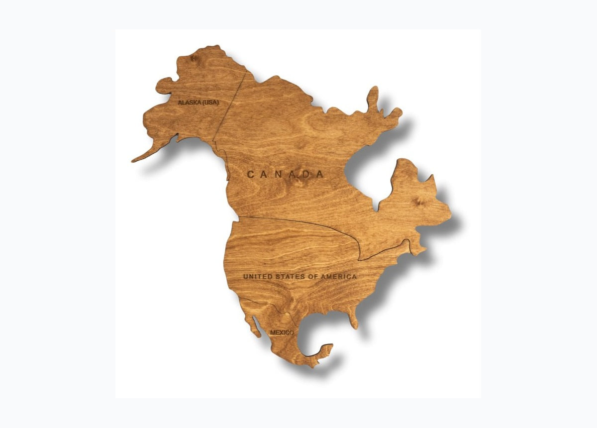 Premium wooden map with country names and borders