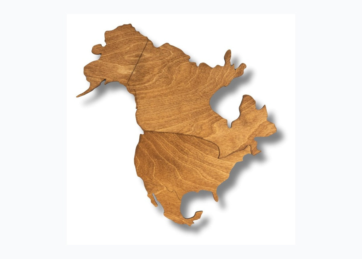 Blank wooden map without country names